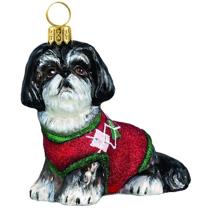 Shih Tzu Schwarz-Weiß mit Argyle-Pullover für den Großhandel von Joy To The World Collectibles