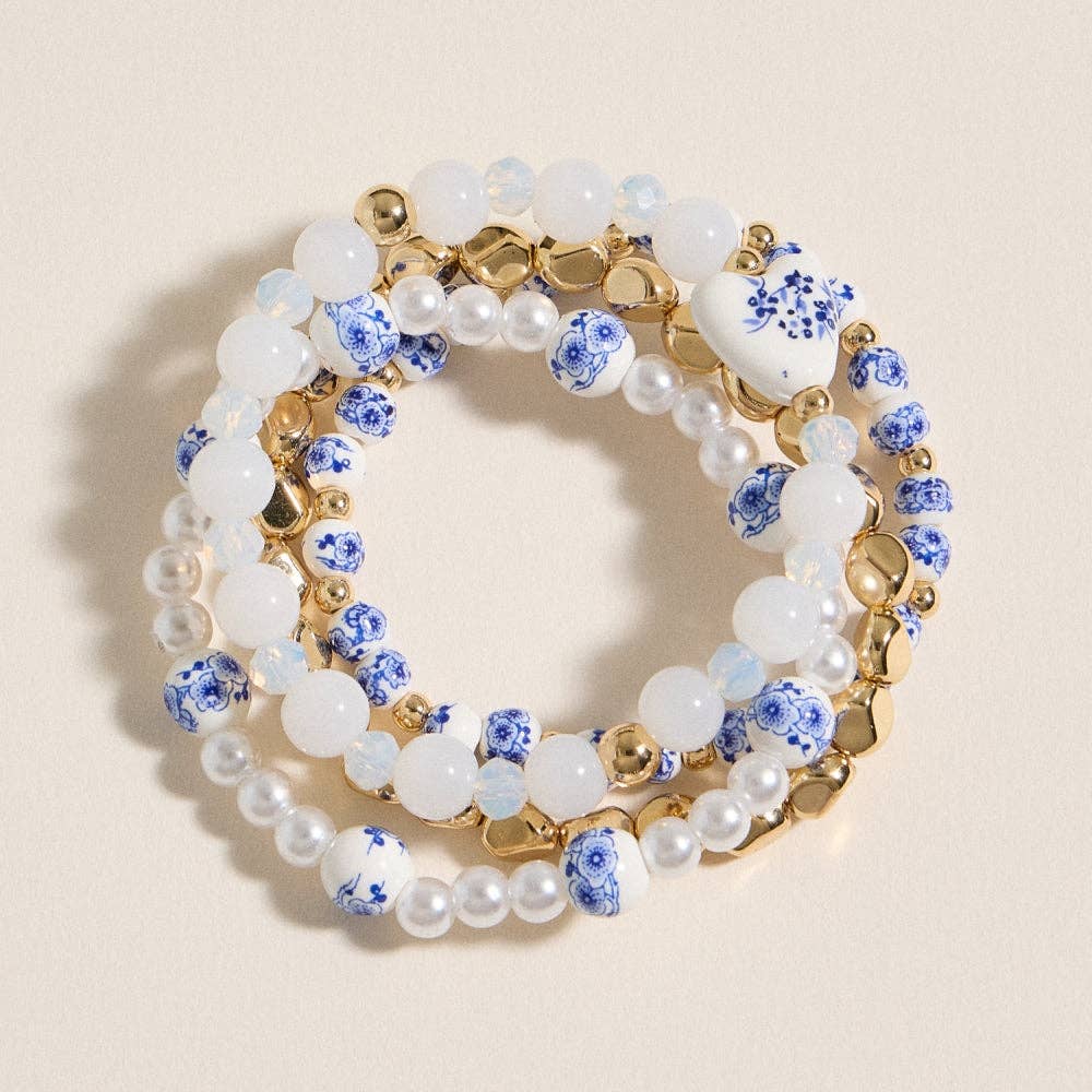 CINTURÓN Conjunto de Pulseras Azules con Cuentas Florales de venta al por mayor en Faire1