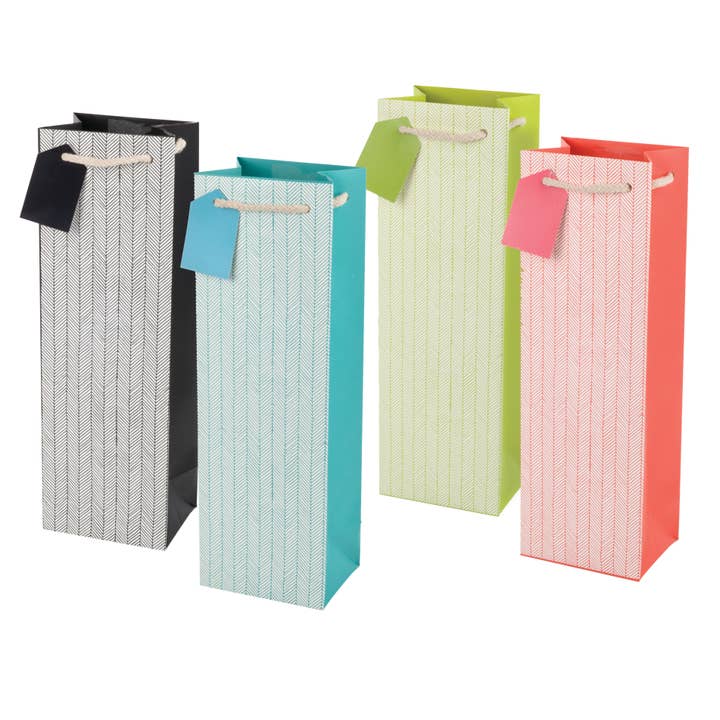 Cakewalk - Wholesale Gift Bag - Herringbone Wine Bags - Single Bottle - Assorted