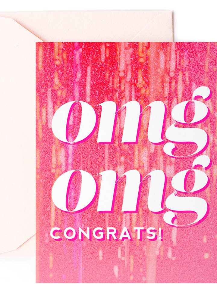 Omg Congrats, Celebration & Congratulations Greeting Card for wholesale by Kitty Meow Boutique