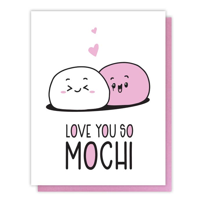 Cute Love You So Mochi Valentine's Day Letterpress Card for wholesale by Kiss and Punch