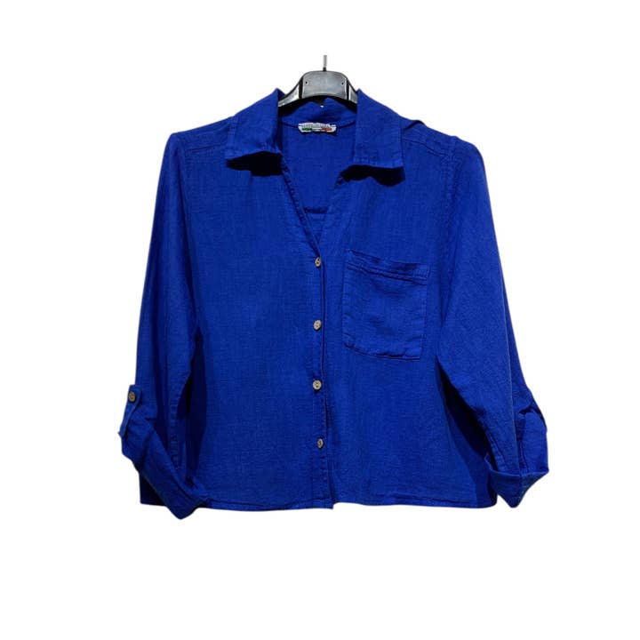 LINEN & COTTON HOUSE - Wholesale Buttoned-down shirt – Women's - 6235 SHORT LINEN SHIRT WITH FRONT POCKET3