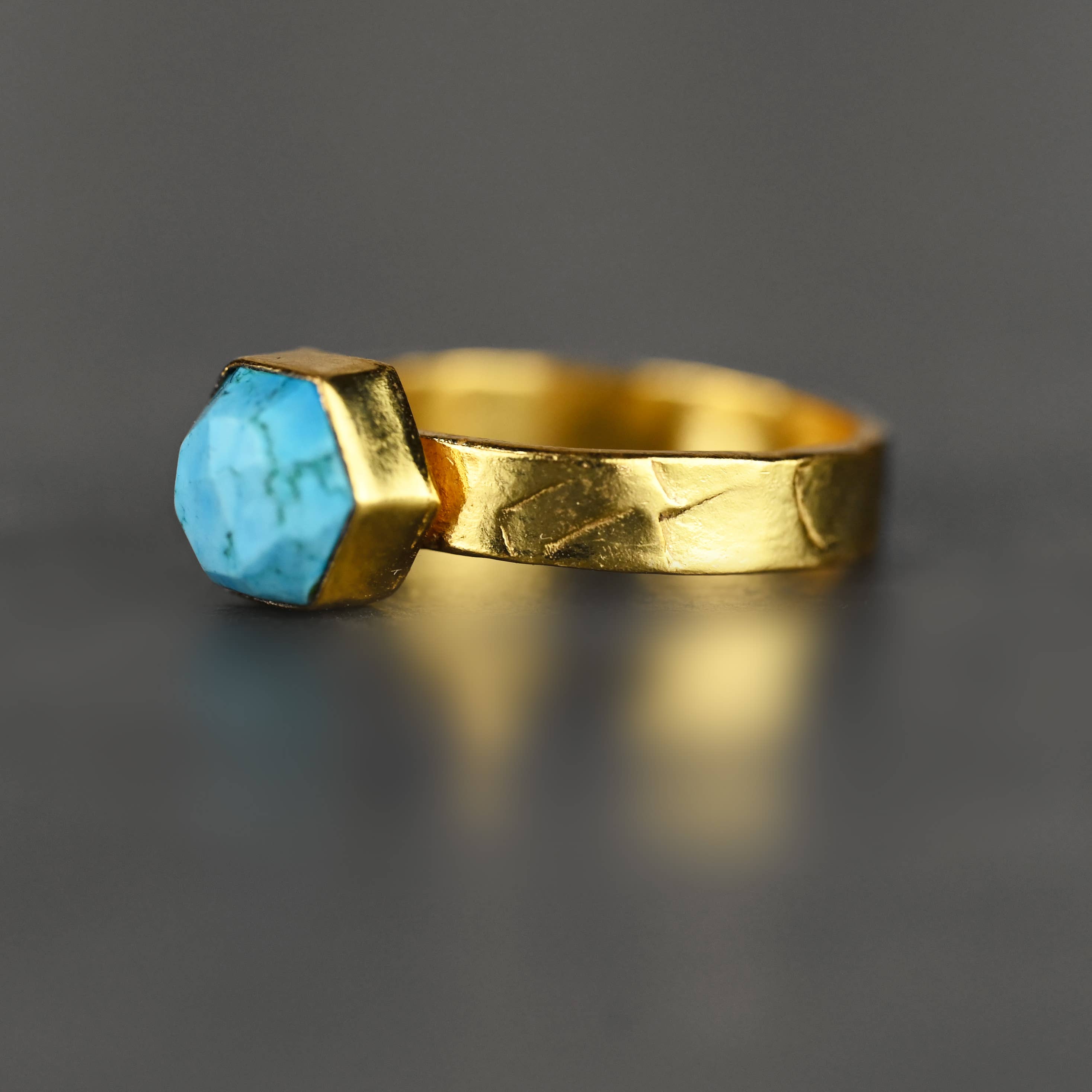 KBD Studio - Wholesale Cocktail/Statement Ring - Turquoise Howlite Hexagon Ring on a Hand Hammered Band1
