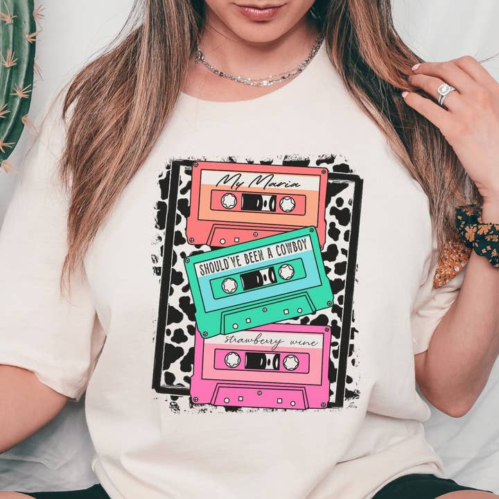 Country-Musik-Kassetten Grafiktee für den Großhandel von Bella Me