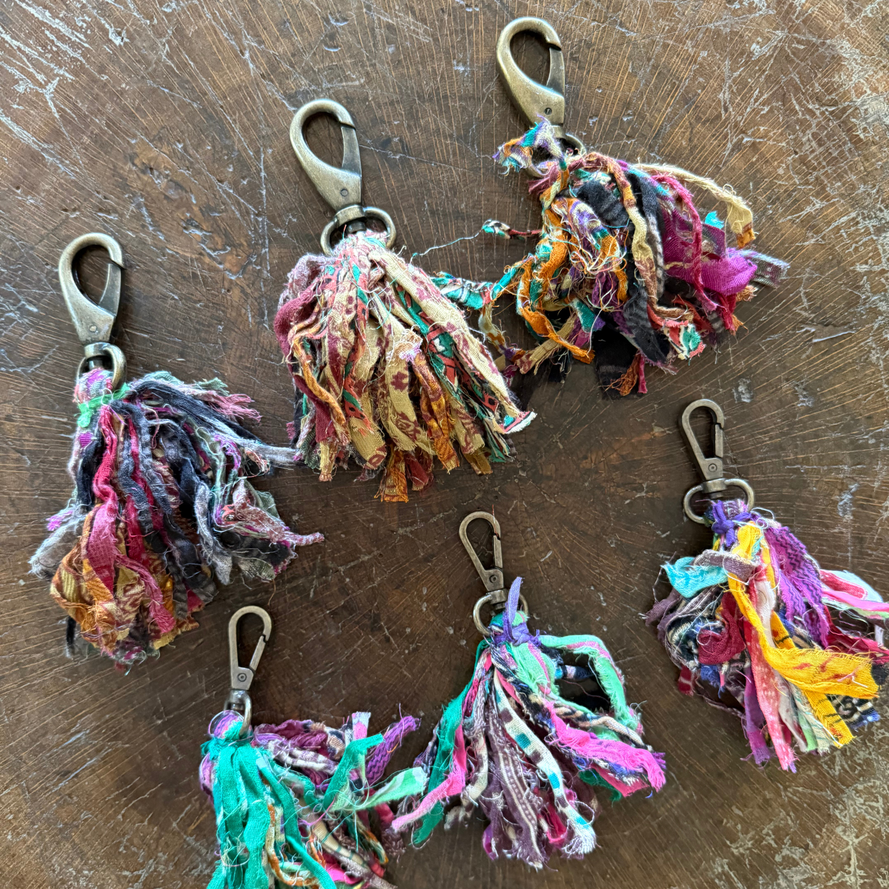 Seeds – wholesale Decorative tassel/wall drop – Recycled Sari Tassel Bag Charms / Keychains 5