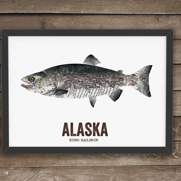Wooden Pencil Company - Vente Affiche d'art - Art du poisson d'État de l'Alaska - King Salmon