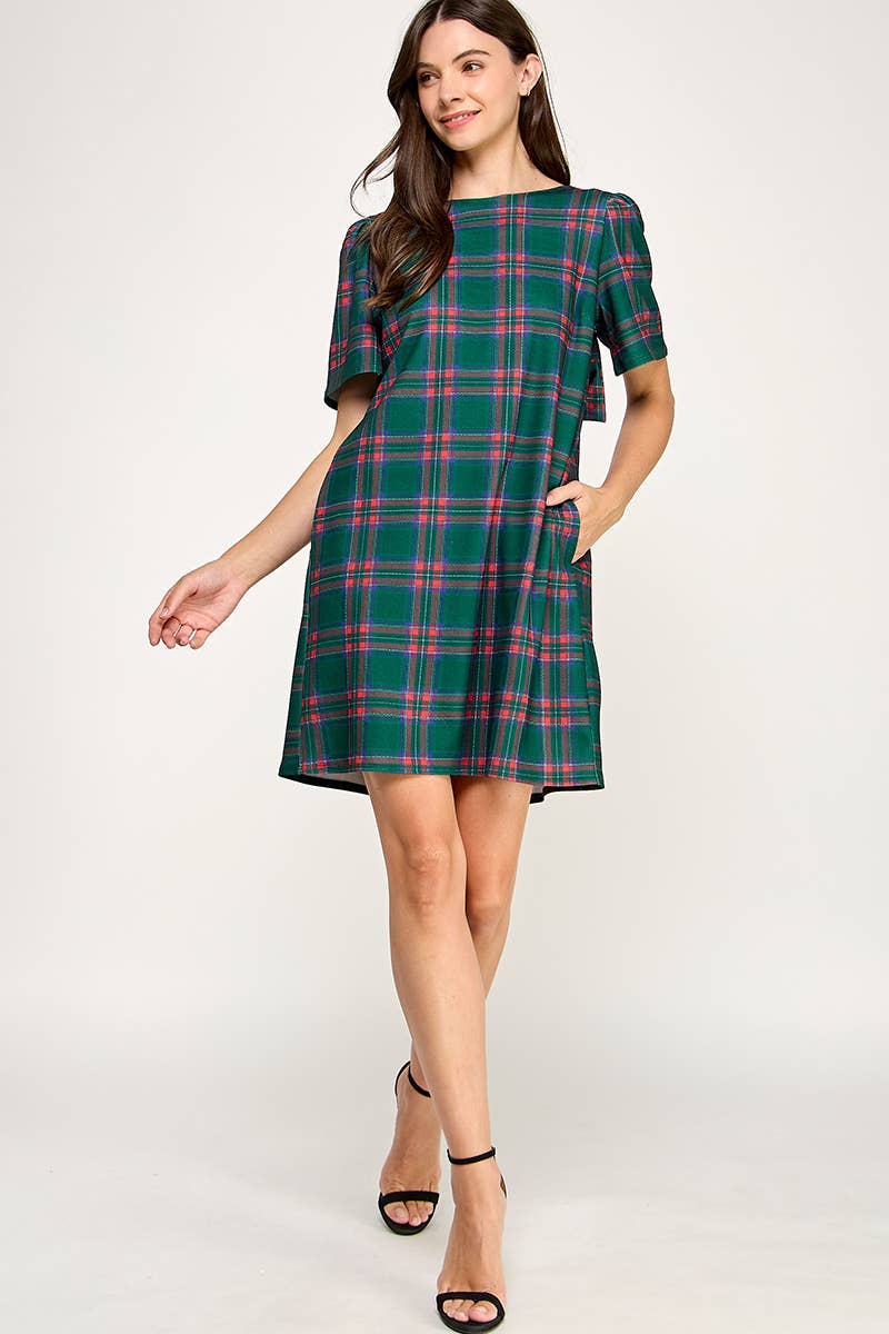 Peace Love Line – Großhandel Kleid – Damen – PL9704 - KARIERTES SHIFTKLEID MIT SCHLEIFENDETAIL AM RÜCKEN10