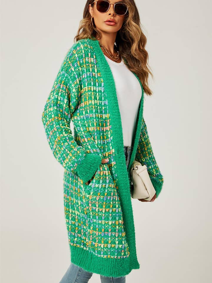 FS Collection (Germany) - Wholesale Cardigan - Women's - Green Boucle Check Cardigan In Rainbow Multicolour Speckles3