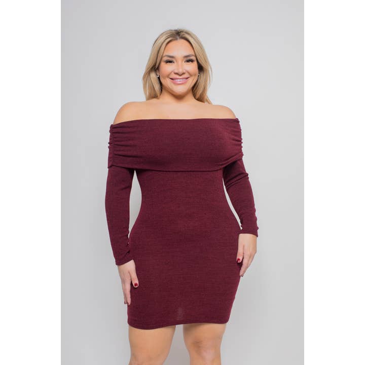 PLUS SIZE OFF THE SHOULDER MINI DRESS for wholesale by Curve Market