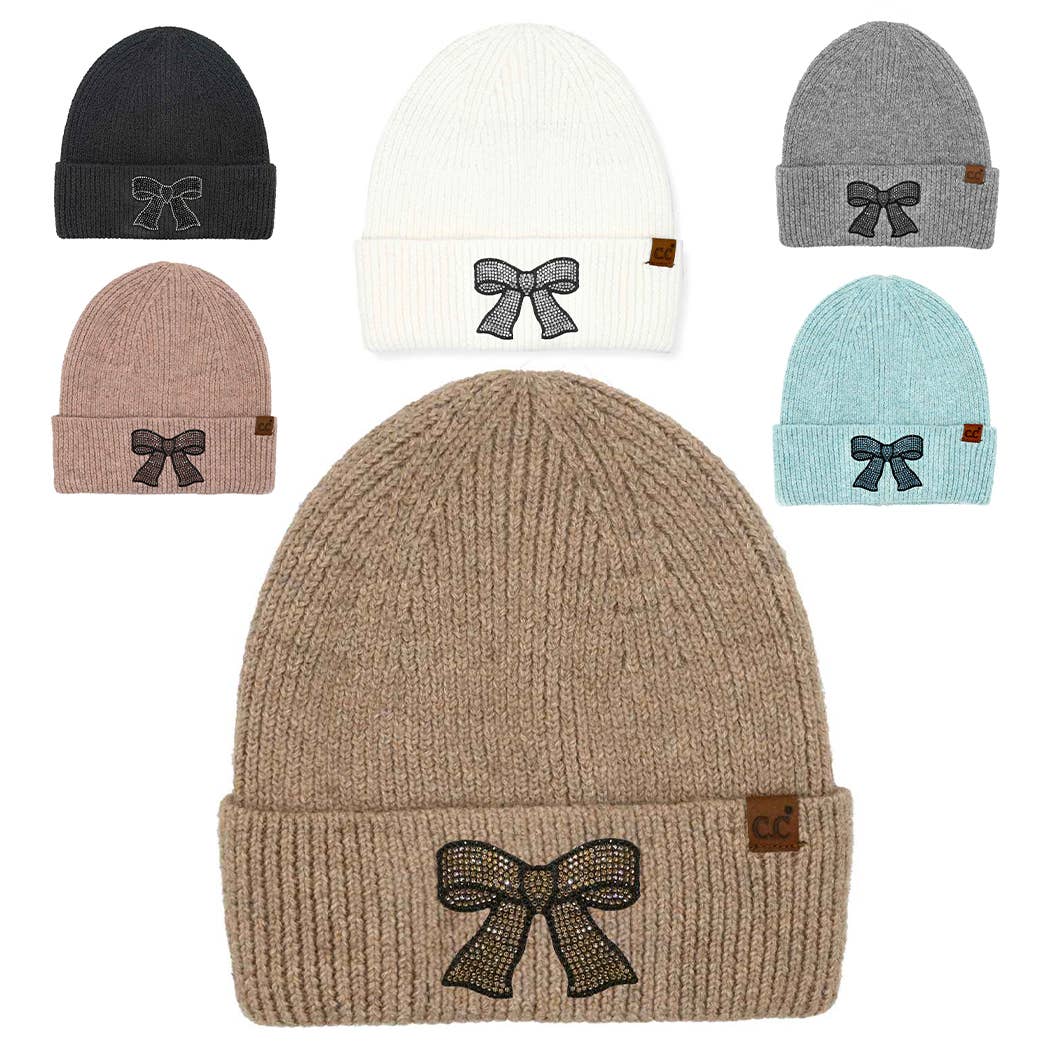 Fashion City - Wholesale Beanie - Women's - Rhinestone Ribbon Bow Embellishment Beanie1