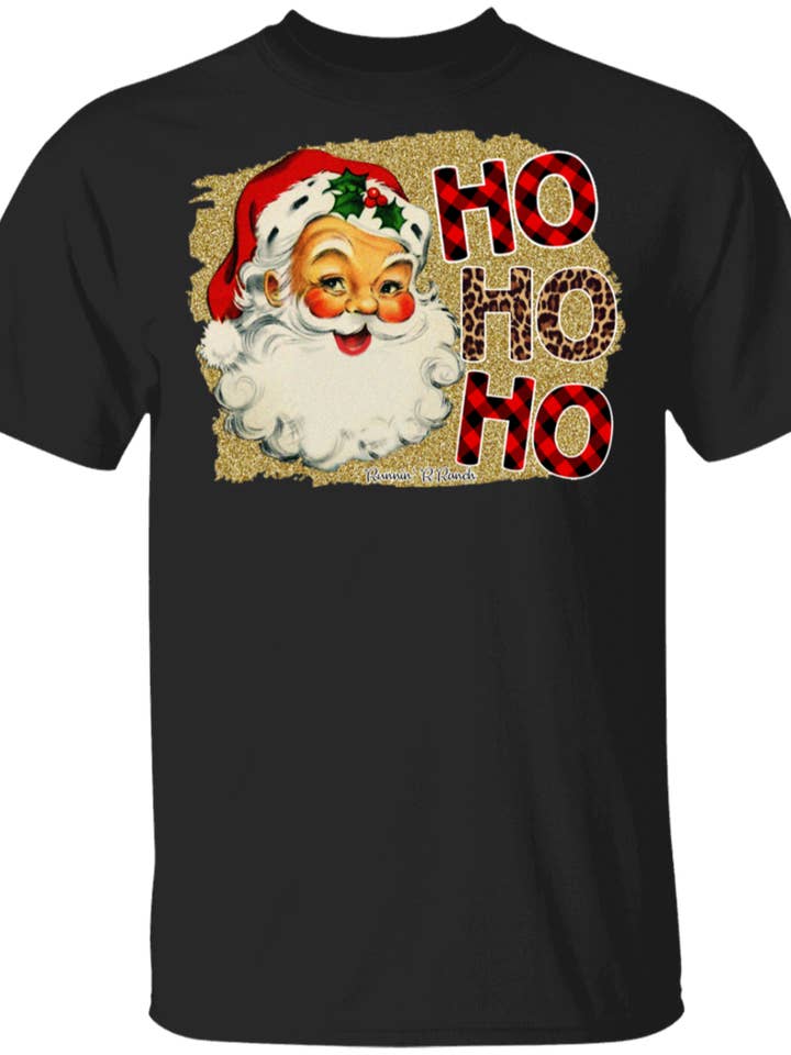 Santa Ho Ho Ho Leopard and Plaid Youth Tee for wholesale by Runnin' R Ranch