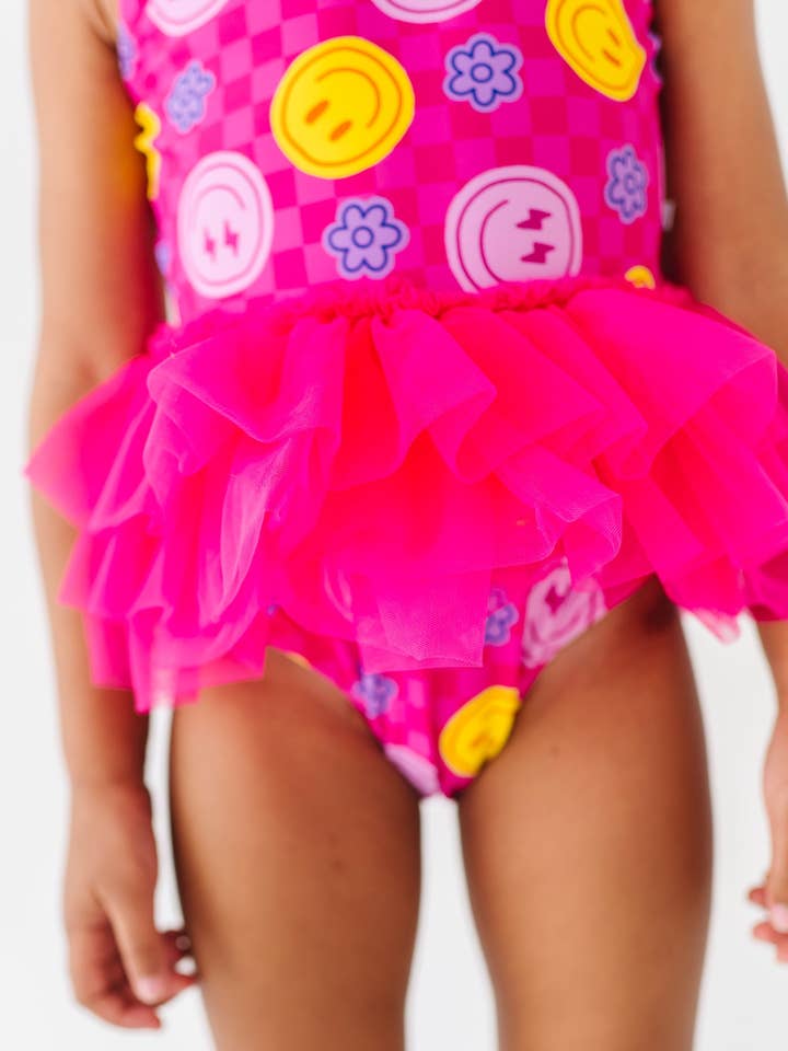 Kiki + Lulu - Wholesale One Piece Swimsuit - Kids - Electric Smiles Swimsuit With Tutu