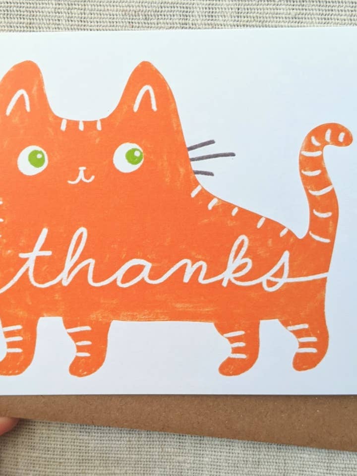 Cat Thanks - Thank You card - blank inside - cute - kitten for wholesale by Stephanie Brachmann Studio