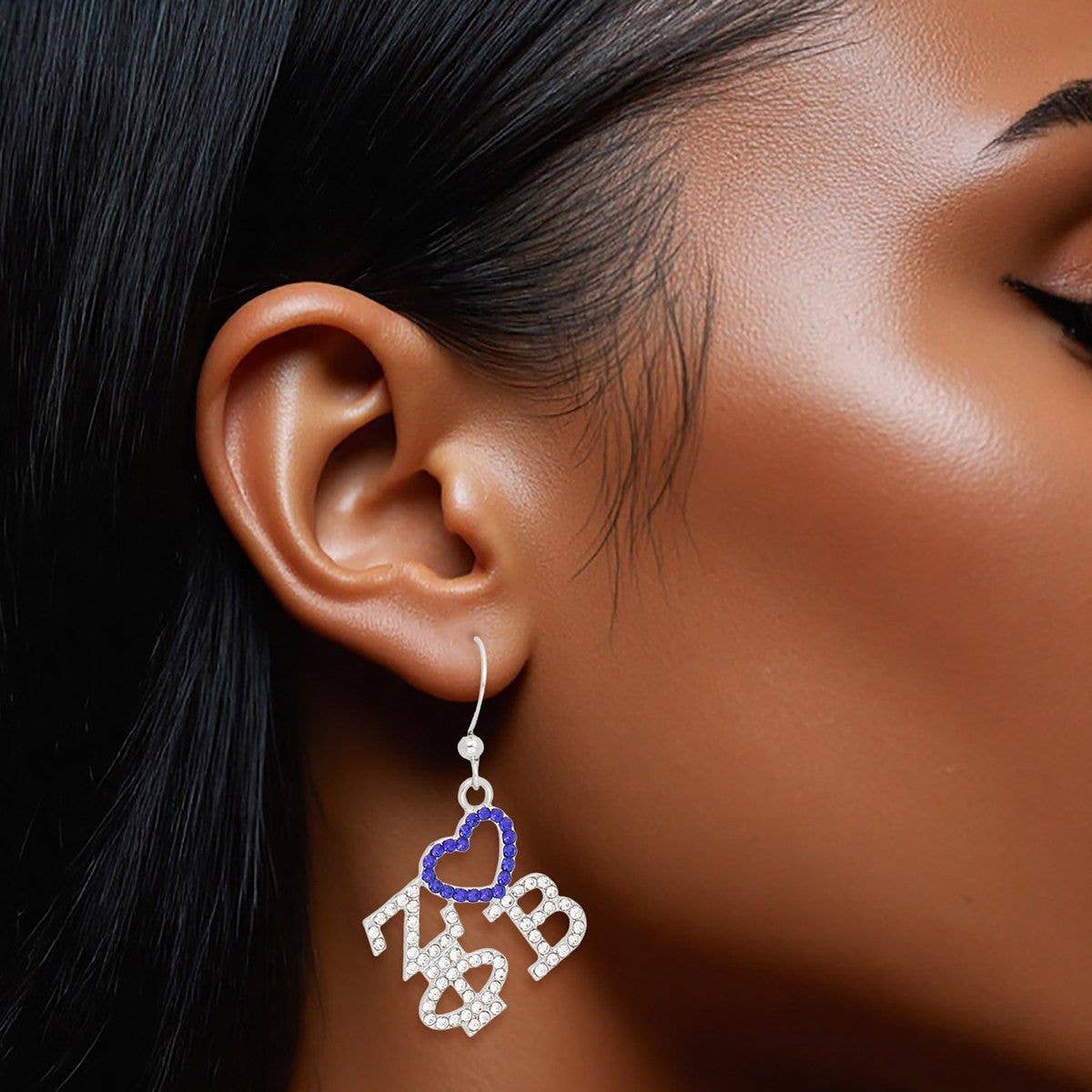 Blue ZPB Greek Heartfelt Pride Bling Fish Hook Earrings for wholesale on Faire0