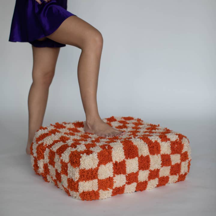 Voyage - Venta al por mayor Puf - Puf otomano marroquí cuadriculado hecho a mano35