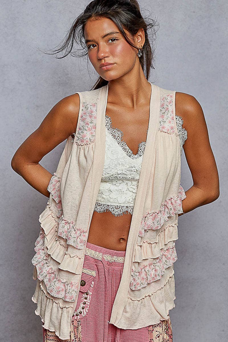 Pol Clothing - Vente Cardigan – femme - Gilet ouvert sans manches avec détails à volants EN SOLDE0