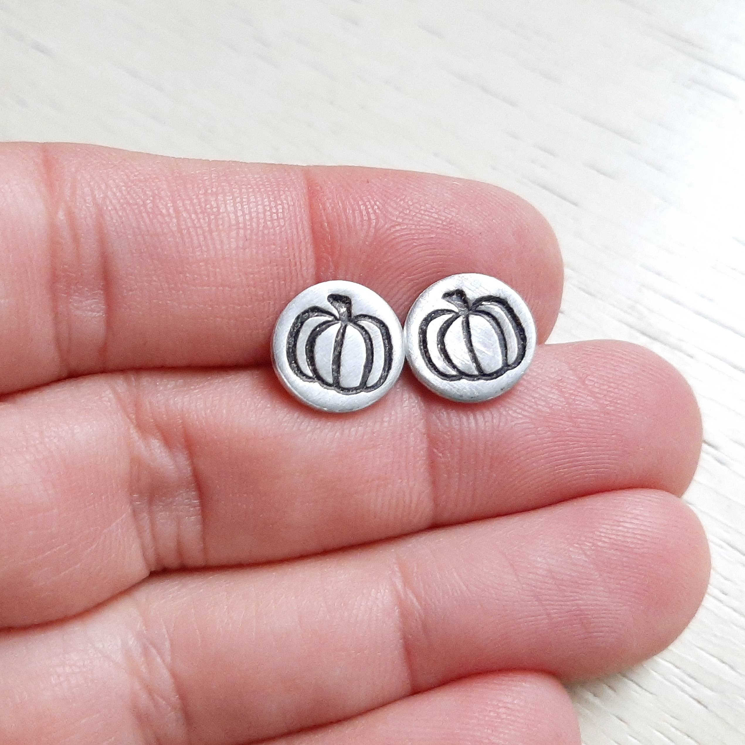 Jenna Scifres Handmade Jewelry - Wholesale Stud/Post Earrings - Silver Pumpkin Stud Earrings 9mm - Hypoallergenic Posts4