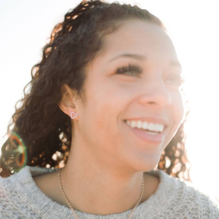 Barberry & Lace Handmade Jewelry - Wholesale Stud/Post Earrings - Hammered Heart Earrings | 14k Gold Fill & Sterling Silver1