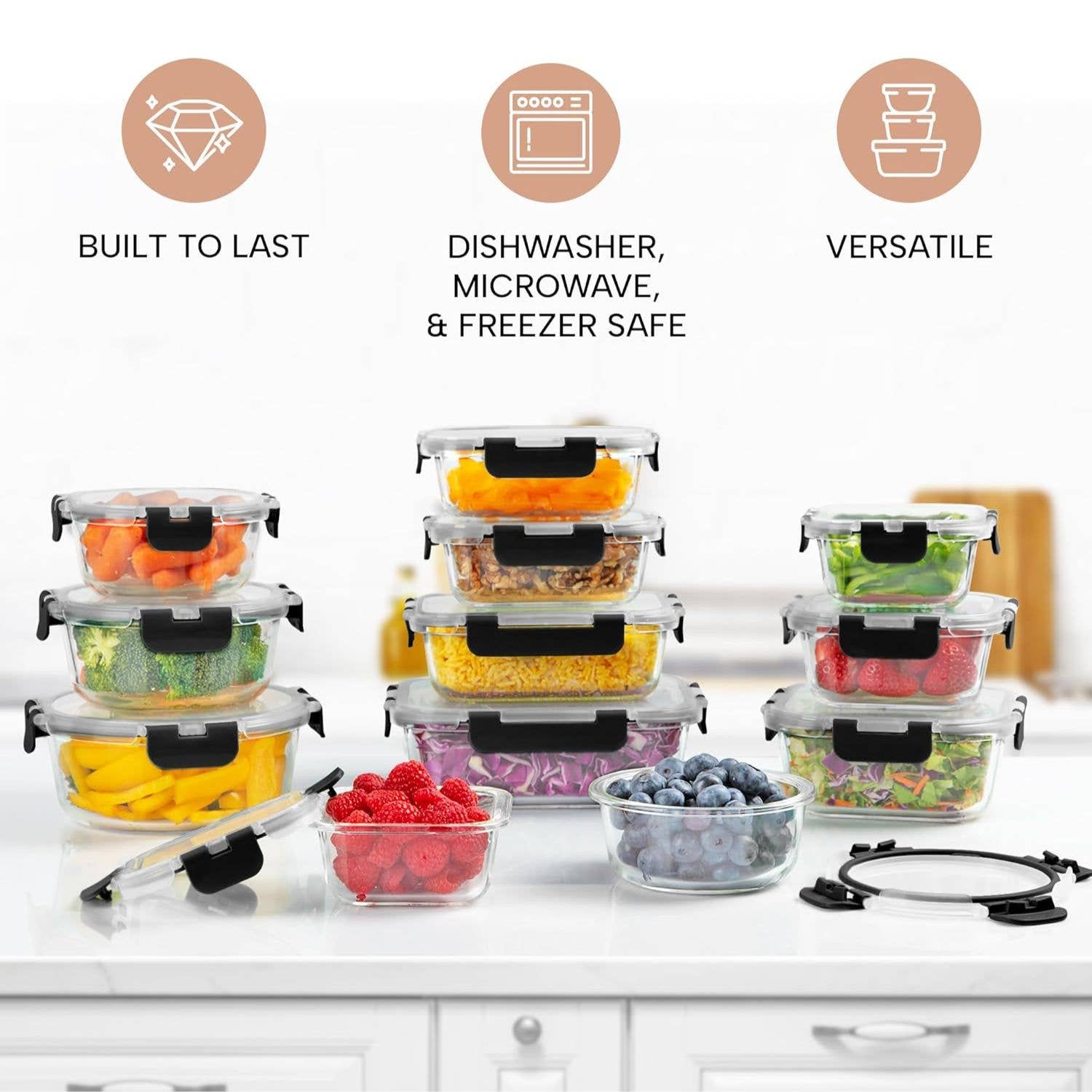 Zulay Kitchen – Engroshandel Madbeholder – Glas madopbevaringsbeholdere med låg – 12-pak1