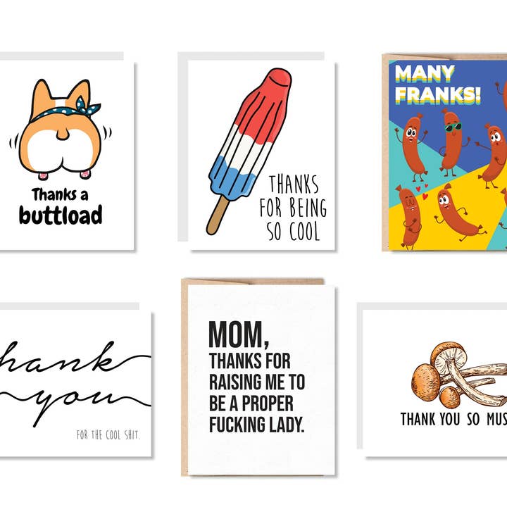 Funny Thank You wenskaartenset of eenpersoons - Set #1 voor wholesale door Oh, Hello Paper & Gifts