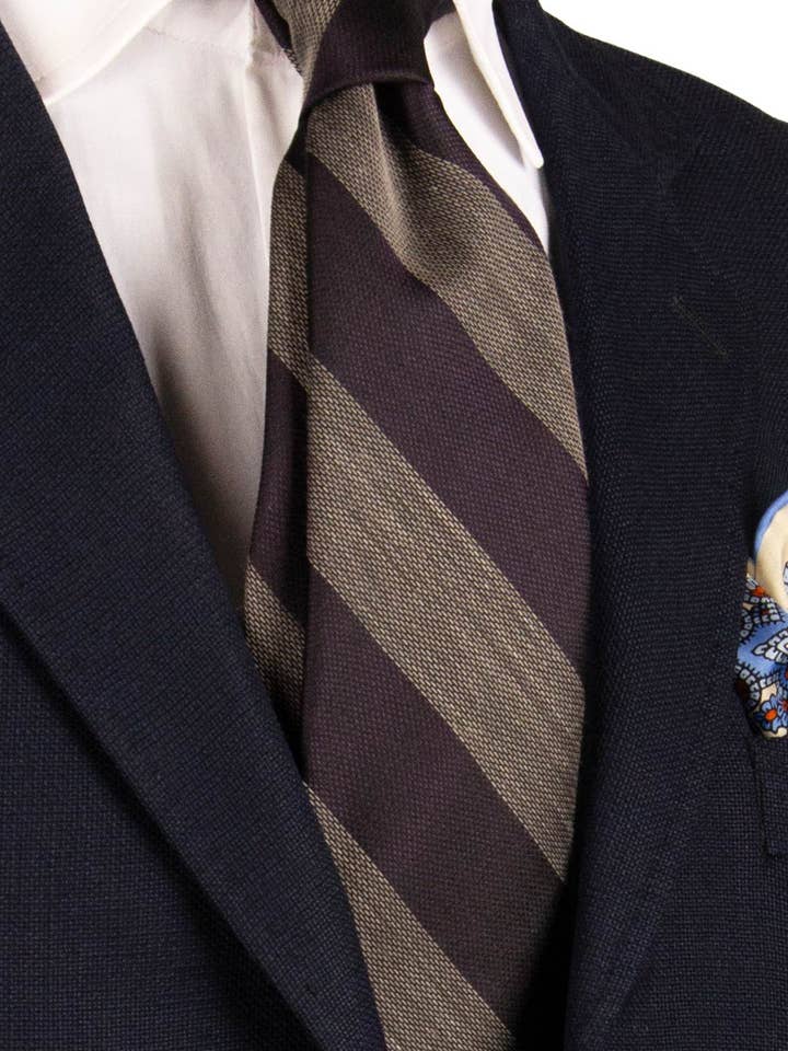 Gravata Regimental em Lã Seda Roxo Escuro Cinza L1176 por atacado de Graffeo Cravatte