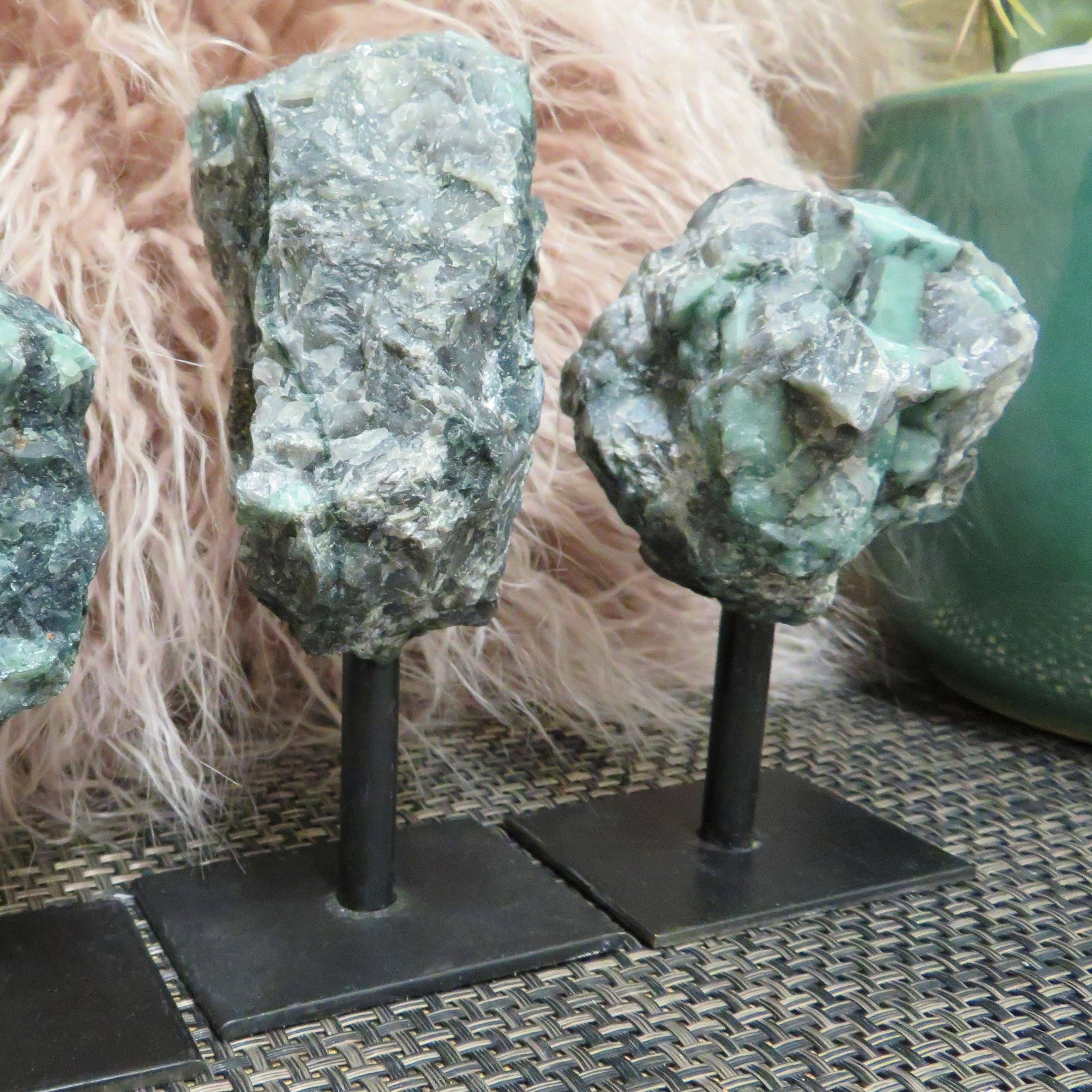 Rock Paradise - Wholesale Decorative Tabletop Object - Crystal Emerald on Metal Stand - Raw Emerald Chunk (RK3-05)3