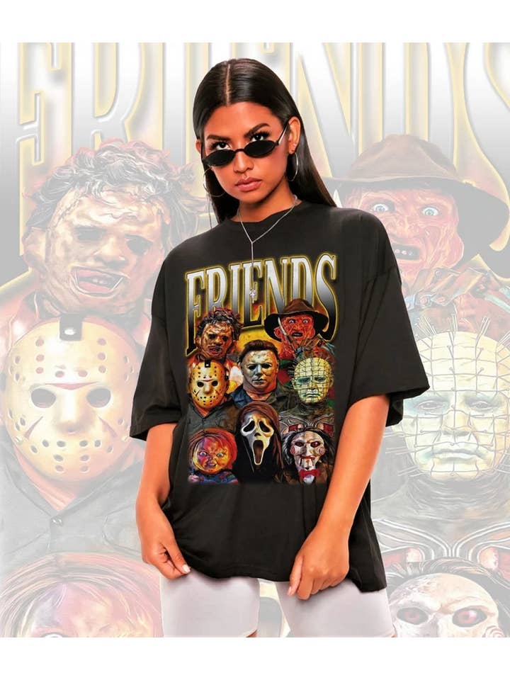 Black Retro Halloween Friends Shirt-Halloween Friends T shirt,Hall for wholesale on Faire