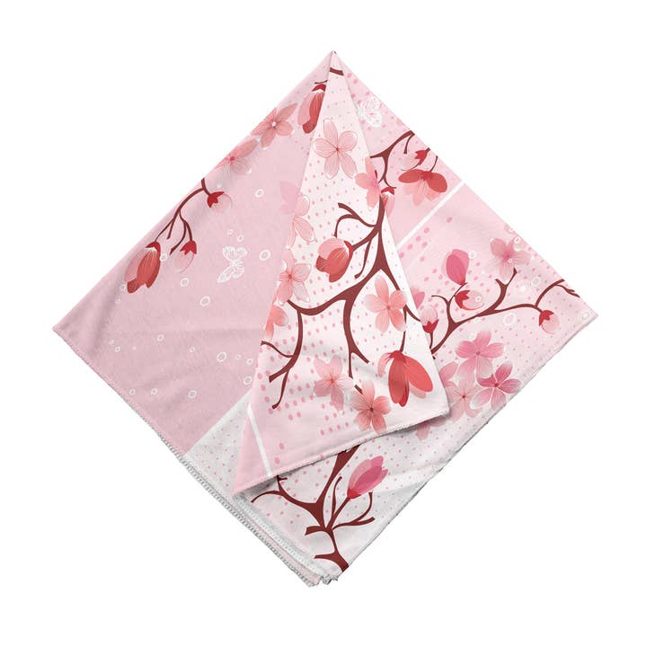 Ambesonne - Wholesale Bandana - Unisex - Cherry Blossom Bandana Floral Pink Blooms & Butterflies 22"1