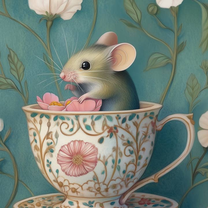 Fripperies - Wholesale Postcard - Animal Tea Time: Mouse | Map Fripperies