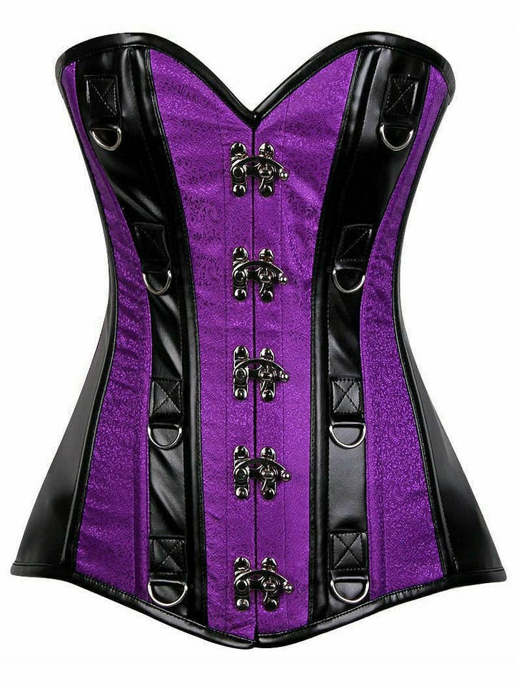Daisy Corsets - Wholesale Corset - Women's - Top Drawer Purple Brocade & Faux Leather Steel Boned Corset