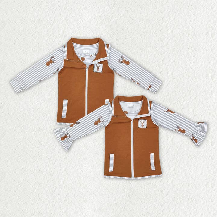 Sibling Baby Girls Boys Deers Hunting Tops Vest 2pcs Sets for wholesale by Aier Wholesale