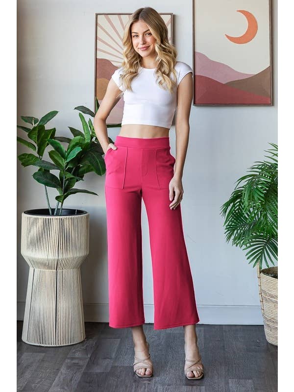 HEIMISH - Wholesale Pants - Women's - EP6838-10 WIDE WAISTBAND SOLID CULOTTES PANTS POCKET