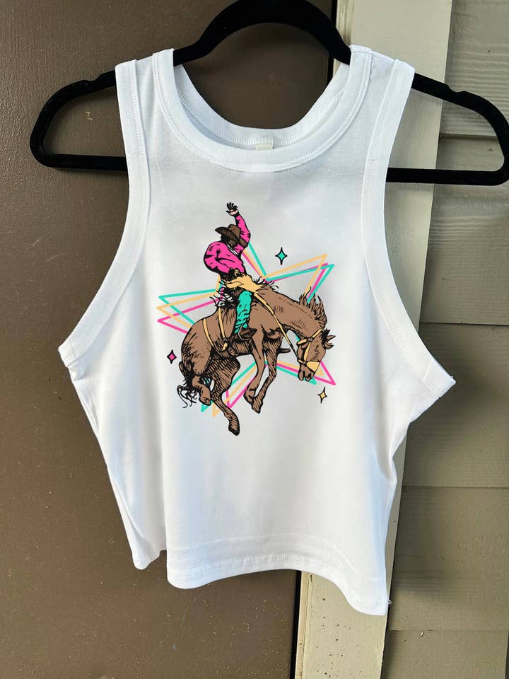 Retro Cowboy Cropped Tank for wholesale by Gunpowder and Glam Boutique
