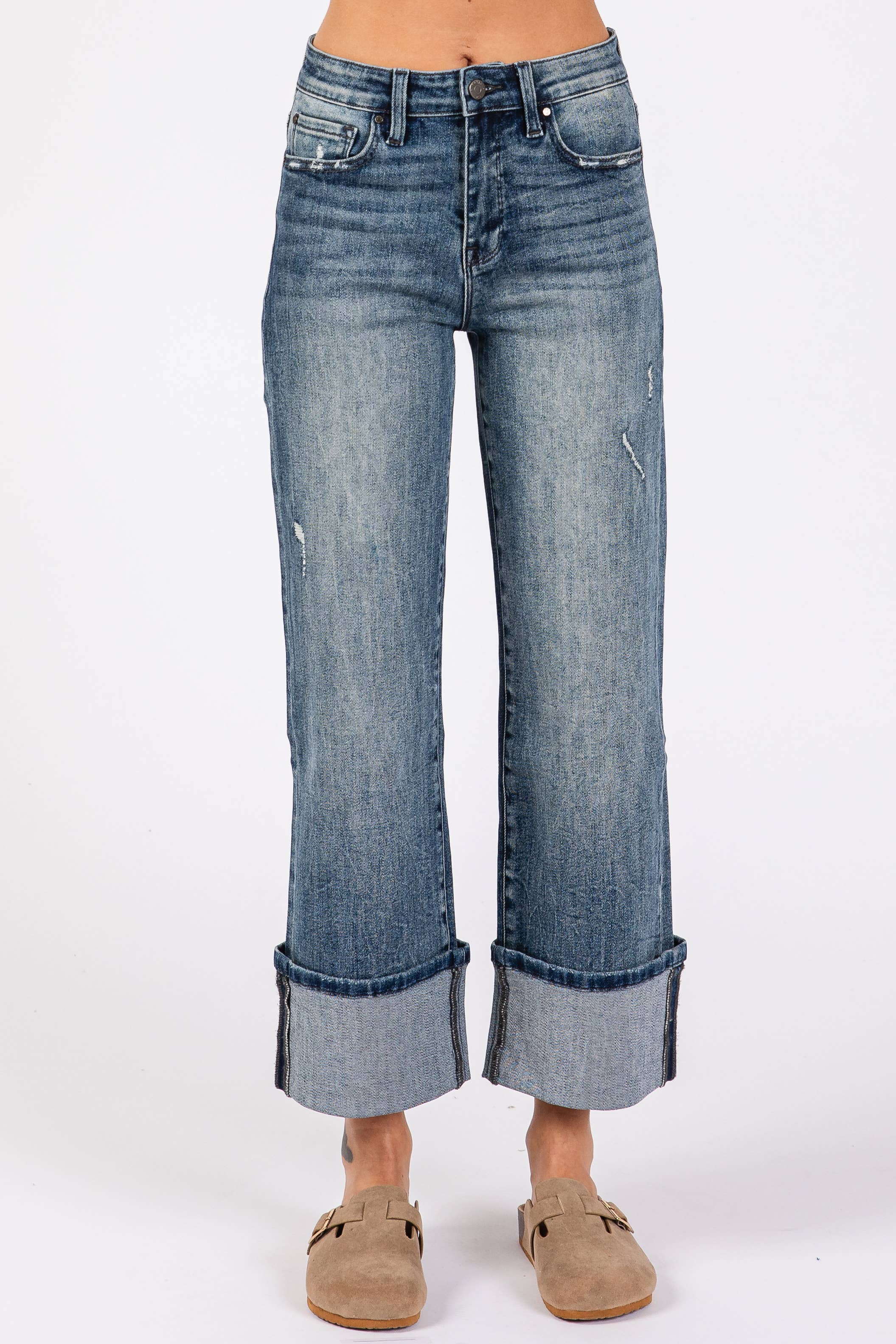 Petra153 - Wholesale Jeans - Women's - P1296T-DM HIGH RISE STRETCH LOOSE STRAIGHT W/ CUFFED HEM7