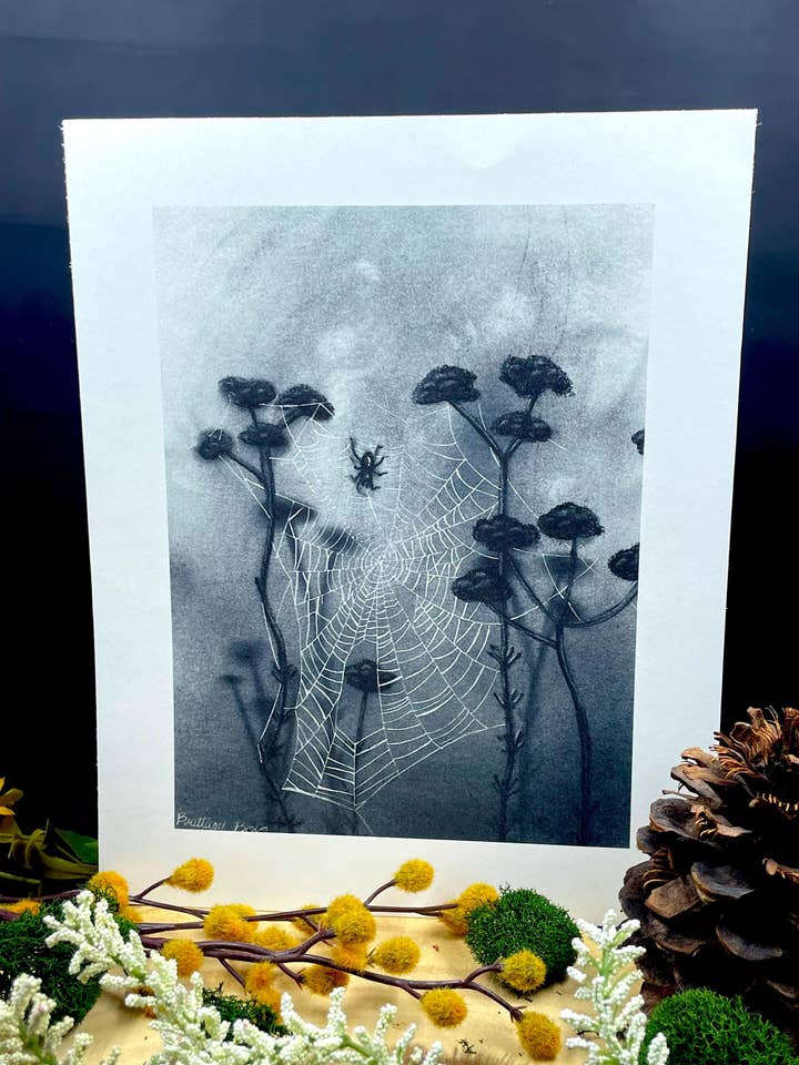 Spider Web Charcoal Print for wholesale by Burning Branches Creatives