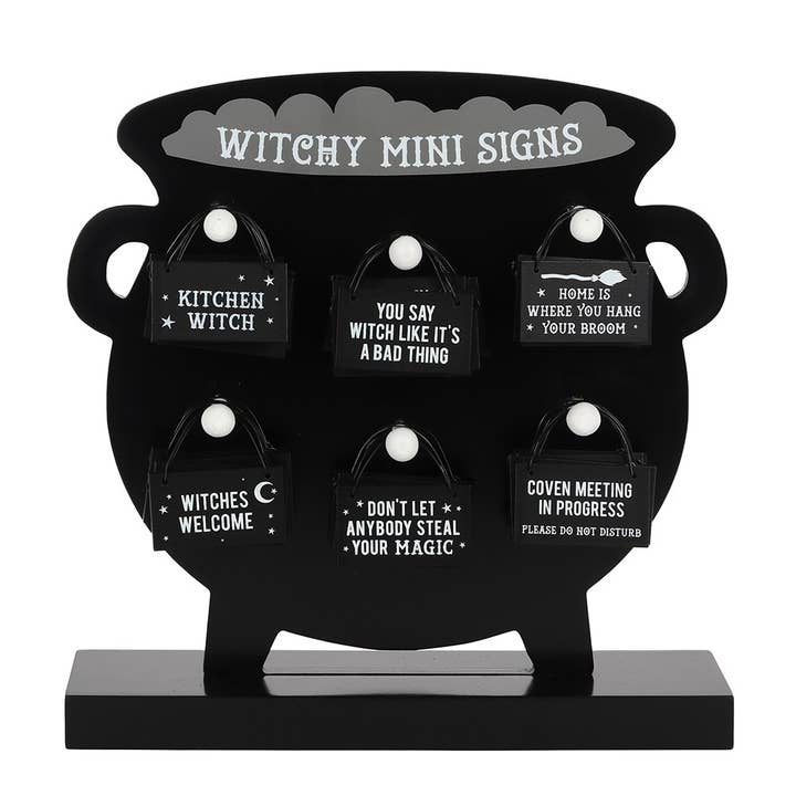 Something Different Wholesale - Wholesale Sign - Set of 36 Witchy Mini Halloween Hanging Signs on Display