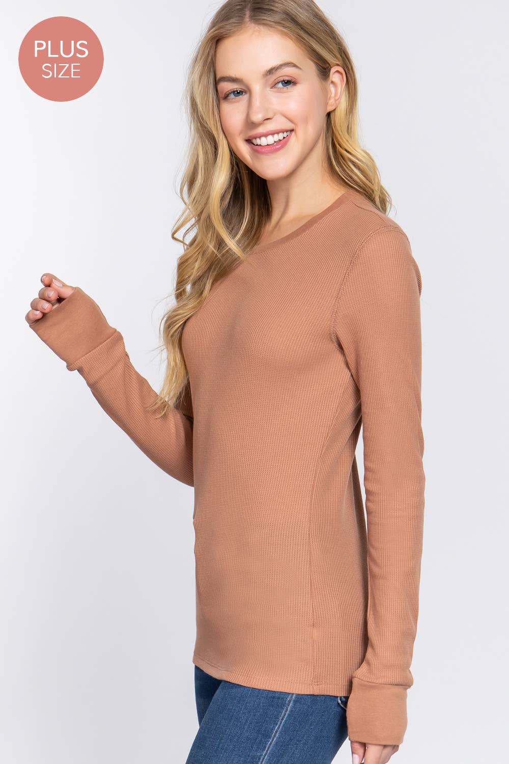 Active Basic | Active USA - Wholesale Knit Top - Women's - [PLUS SIZE] Long Sleeve Crew Neck Thermal Knit Top17