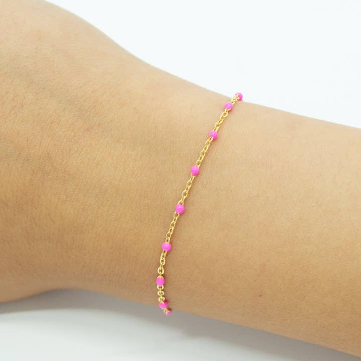 Roze Emaille Verguld 1,5mm Kabelketting voor wholesale door TPAIGE Jewelry