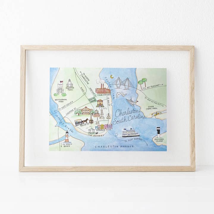 Charleston, South Carolina Map Art Print for wholesale by Natty Michelle Paperie