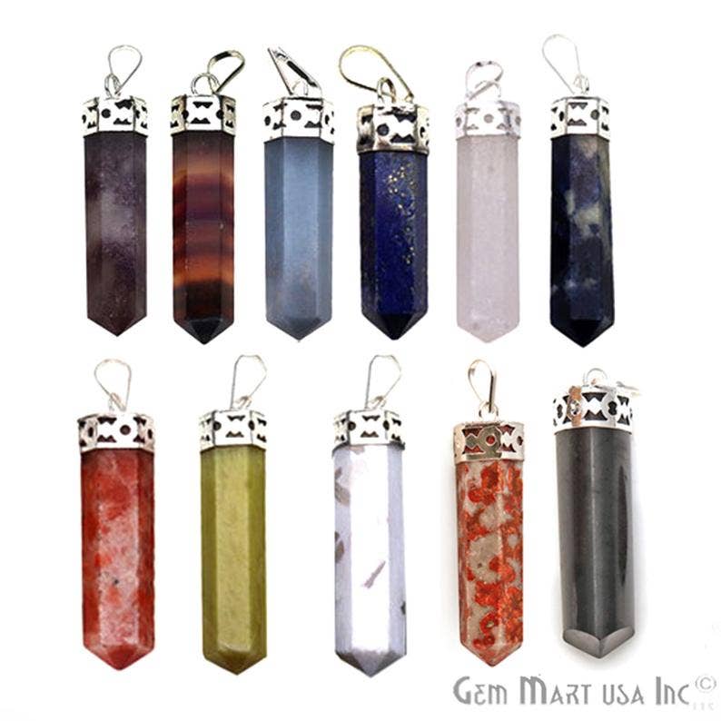 GemMartUSA – wholesale Pendant/charm necklace – DIY Healing Gemstone Silver Pencil Point Ornate Pendant 1pc21