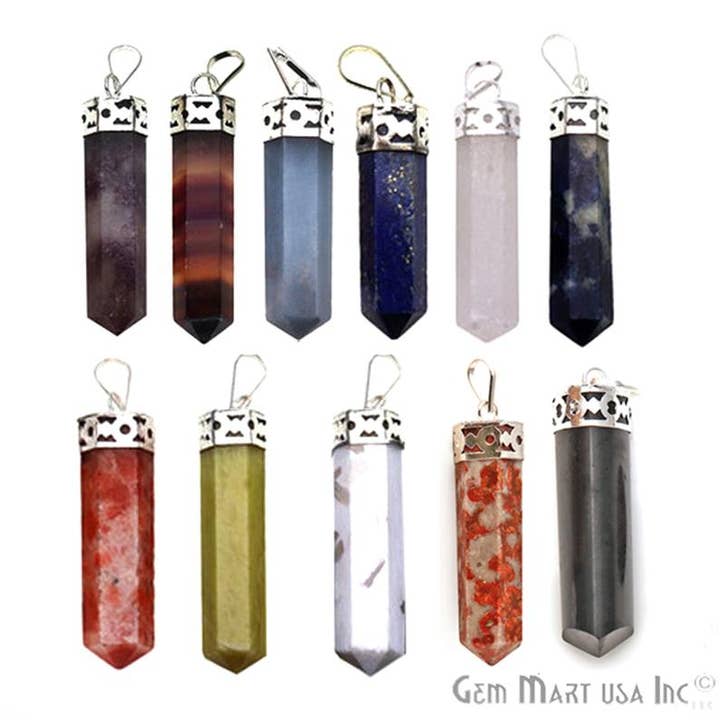 GemMartUSA – wholesale Pendant/charm necklace – DIY Healing Gemstone Silver Pencil Point Ornate Pendant 1pc21