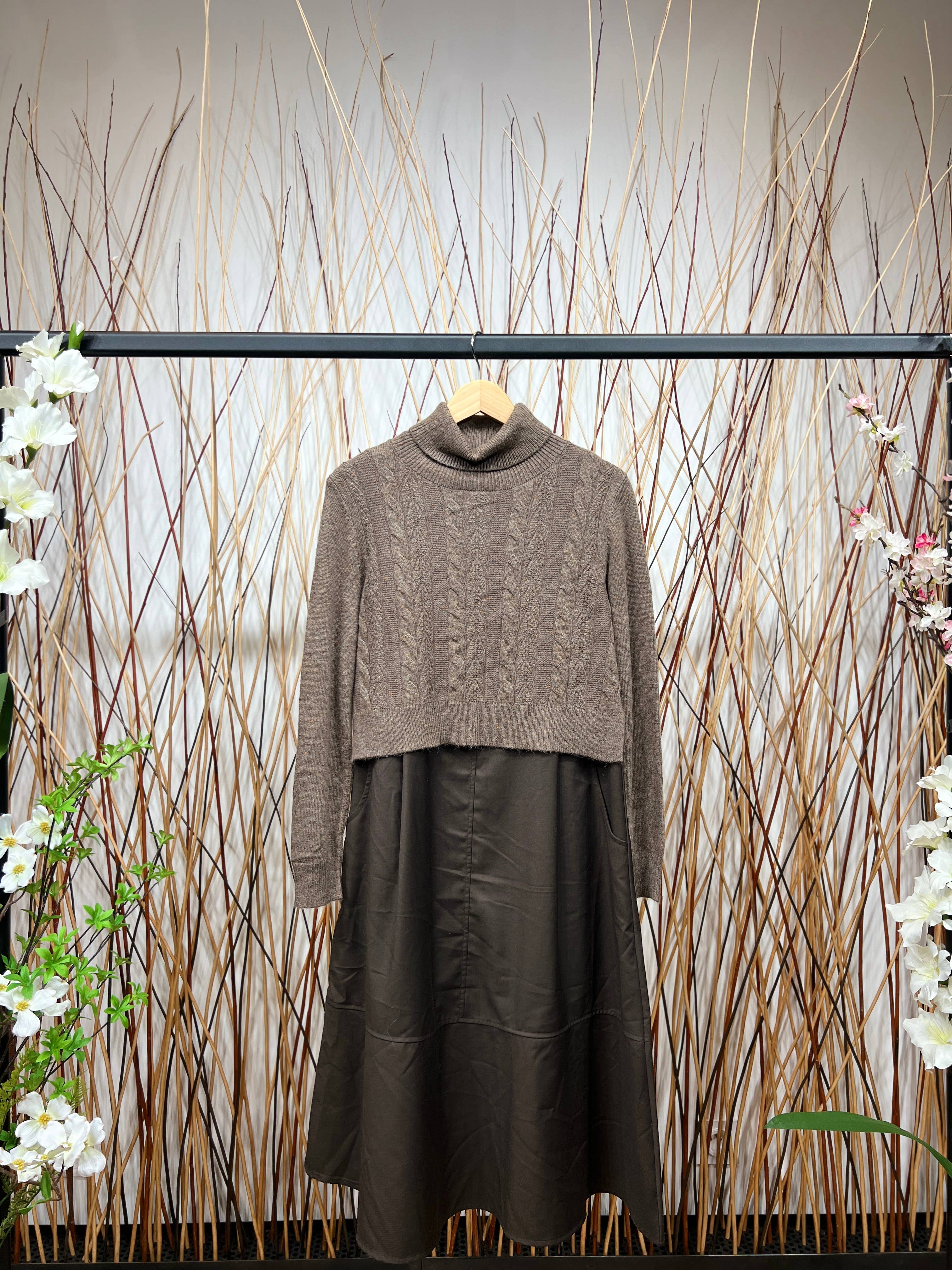 L'Emotion - Vente Ensemble haut et jupe - Femme - Ensemble Pull & Robe Cropped Col Roulé Tricot Torsadé Chiné0