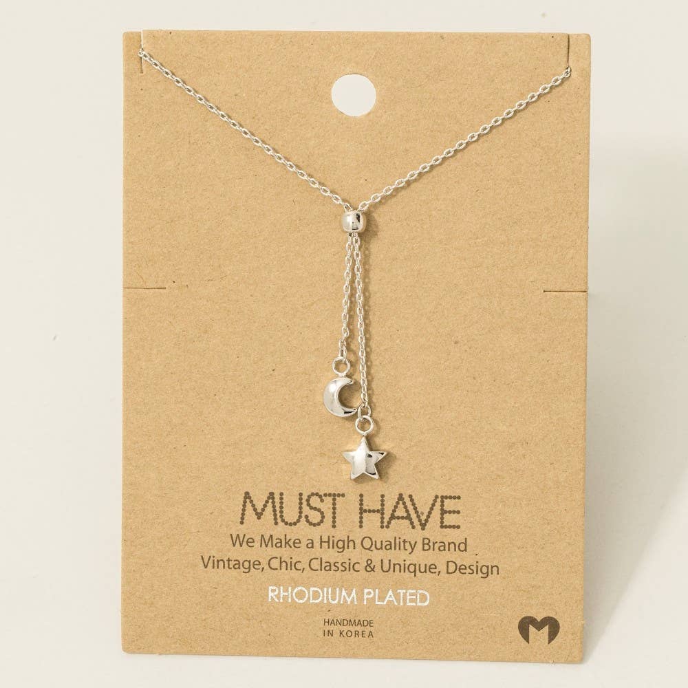 Fame Accessories - Wholesale Pendant/Charm Necklace - Gold Dipped Mini Moon And Star Lariat Y Necklace5