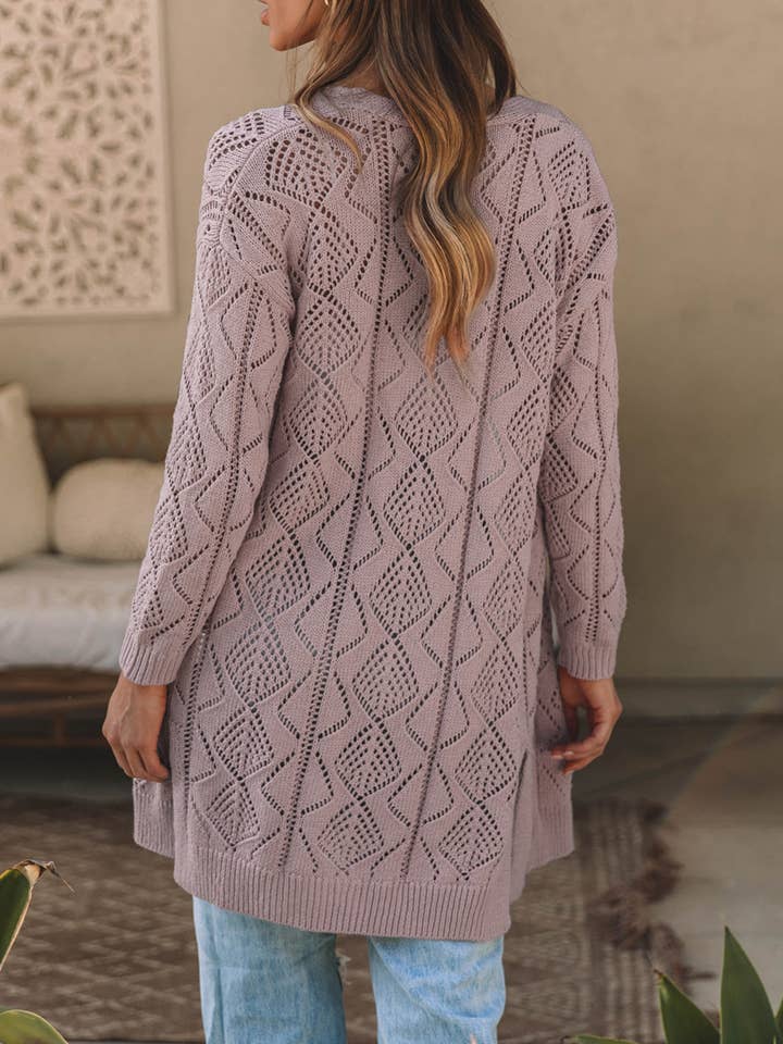 Lovesoft - Wholesale Cardigan - Women's - Khaki Hollow-out Openwork Knit Cardigan Sweater coat