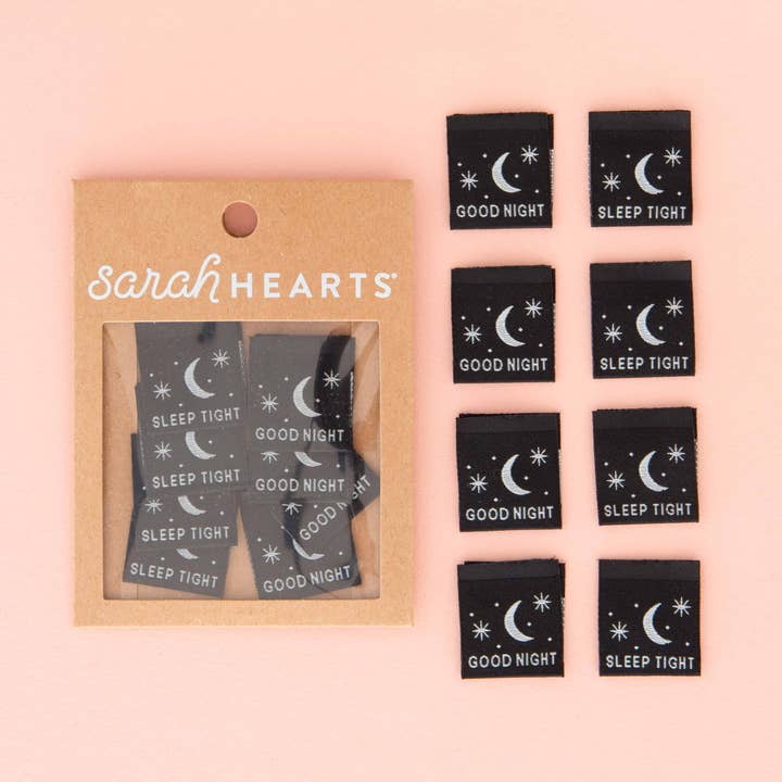 Good Night Sleep Tight Glow in the Dark Woven Sewing Labels for wholesale by Sarah Hearts