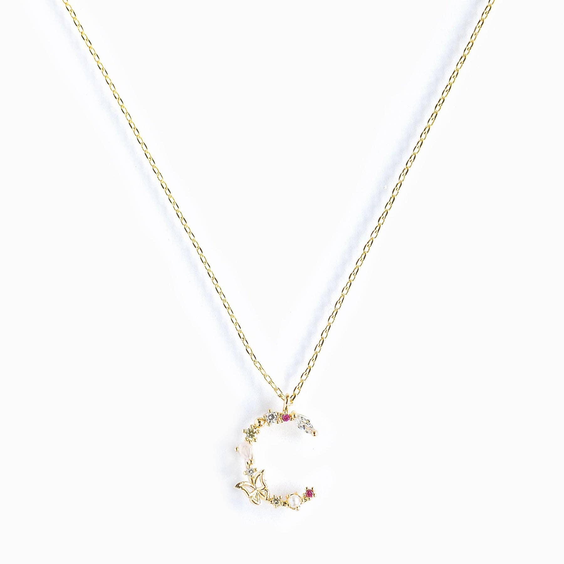 Girls Crew – wholesale Pendant/charm necklace – Flutterfly Stone Initial Necklace1