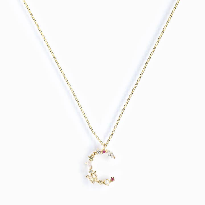 Girls Crew – wholesale Pendant/charm necklace – Flutterfly Stone Initial Necklace1