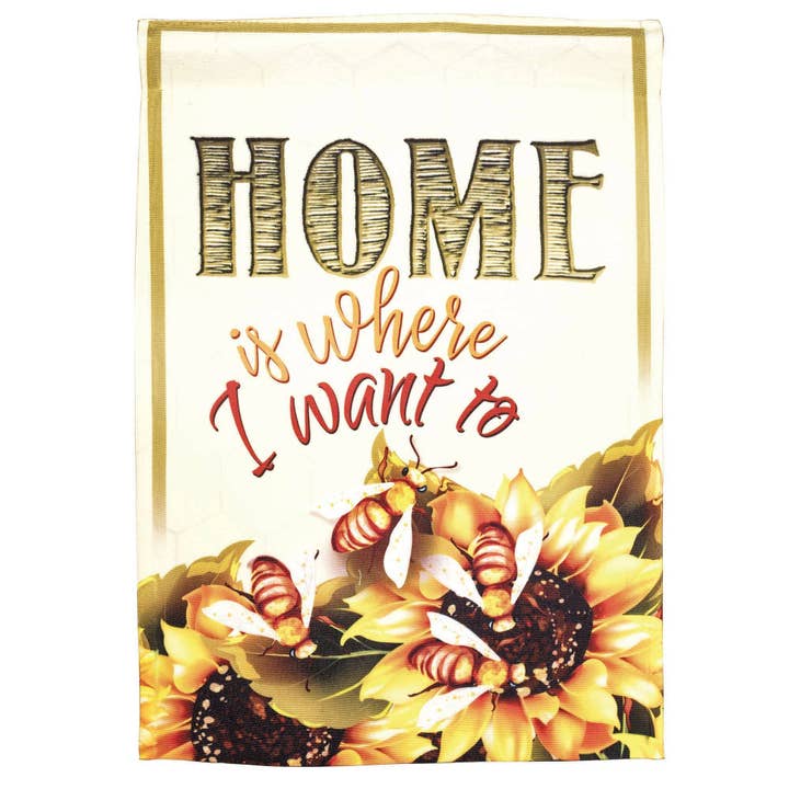 HOME IS WHERE I WANT TO "BEE" LARGE HOUSE PRINT FLAG for wholesale by Cottage Garden