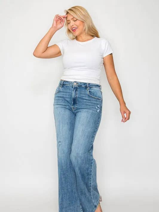 bytos Full Size High Rise Wide Leg Jeans with Pockets for wholesale by Garden Naked