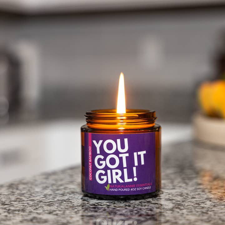 NaturalAnnie Essentials - Wholesale Jar/filled candle - You Got It Girl! Soothing soy Candle - 4oz1